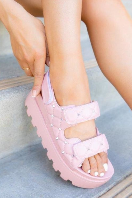 Platform Quilted Sandals w/Silver Studs Pink