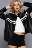 Striped Faux Leather Jacket