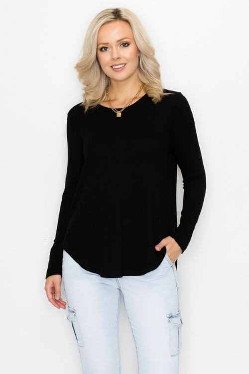 Baby Waffle Thermal Black Scoop Neck