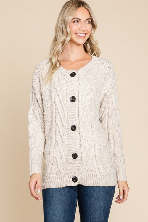 Cardigan Sweater Cream w/Buttons