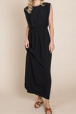 Black Maxi Dress Shirring Shoulder