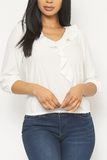 V Neck 3/4 Sleeve White Polka Dot