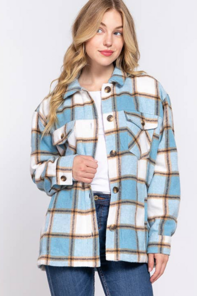 Blue Plaid Faux Fur