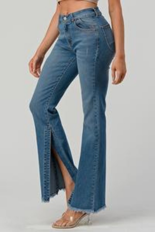 Midrise Jeans Stretch Bottom Slit Bootcut